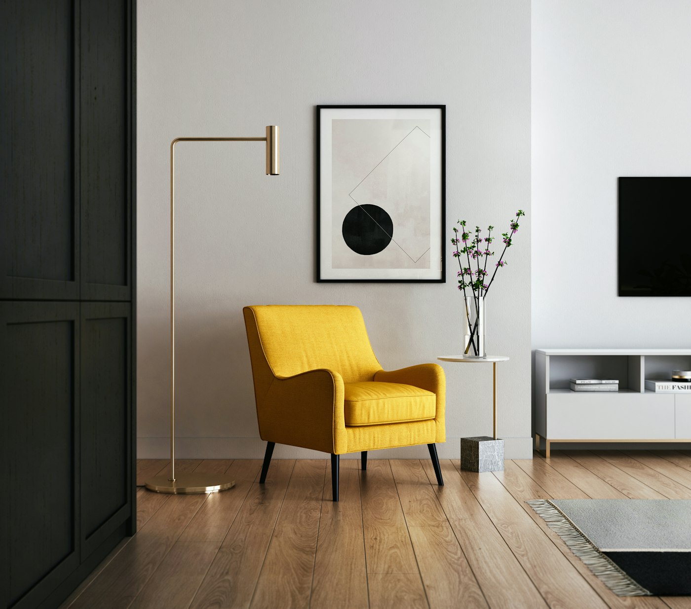 Spacious modern luxury living and dining room interior with cream sectional sofa, designer pendant lighting, marble coffee table, and an open kitchen view — representing the interior style of a Niharika Independent Floor